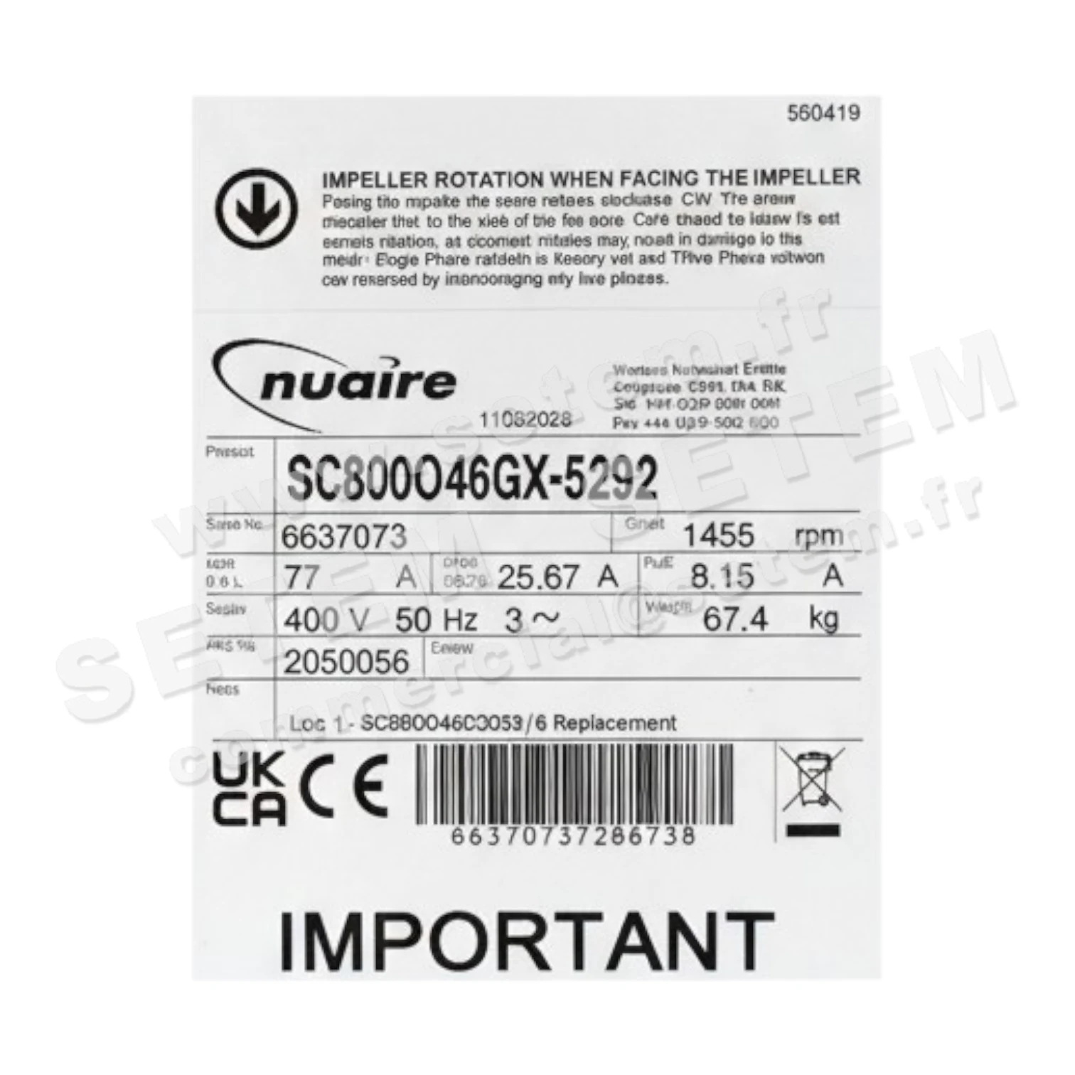 VENTILATEUR SC800O46GX-5292 4.043TECAPAD-NUTMV112M-4 4