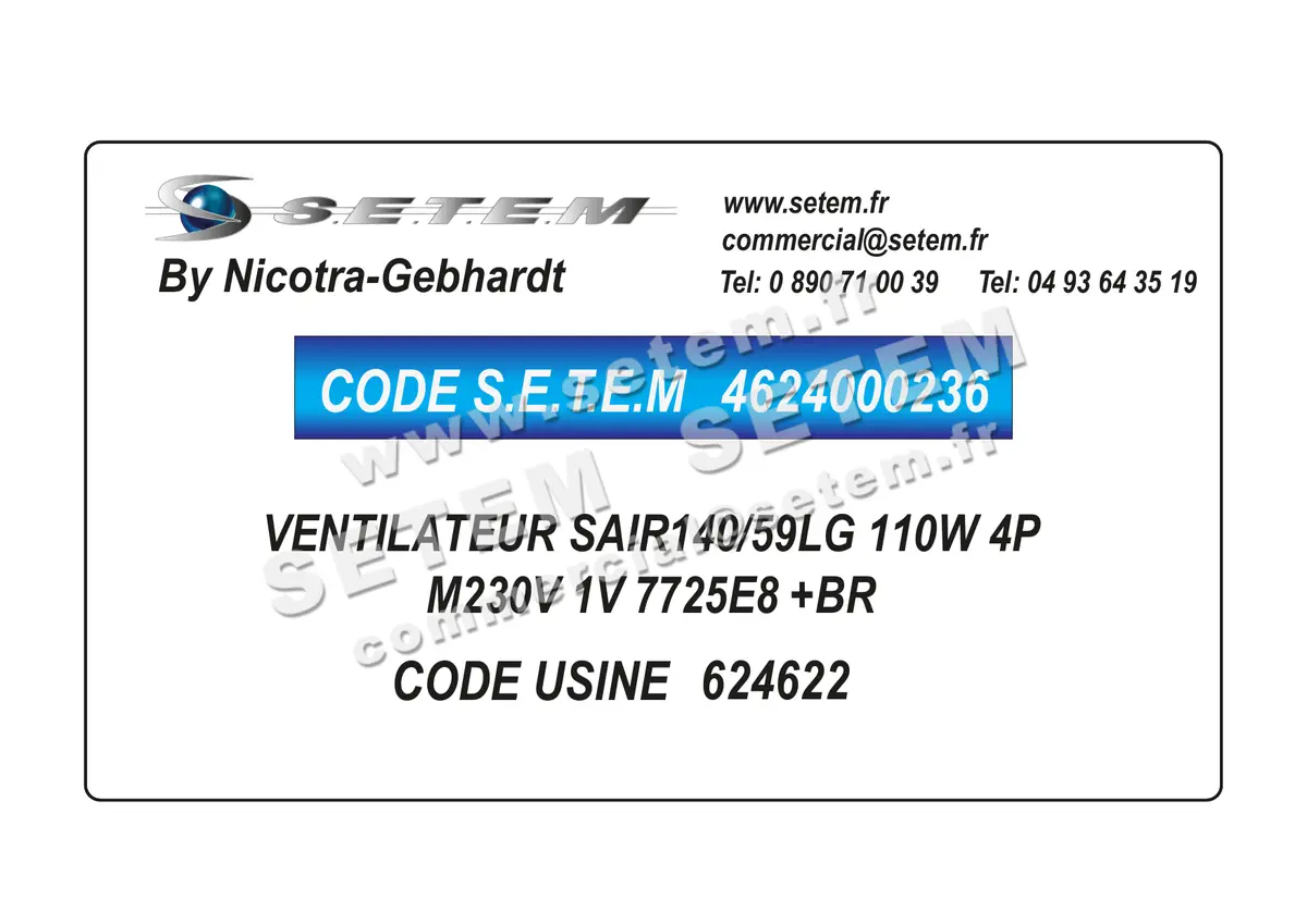 4624000236-VENTILATEUR NICOTRA GEBHARDT SAIR140/59LG 110W 4P M230V 1V 7725E8 +BR *624622* 4