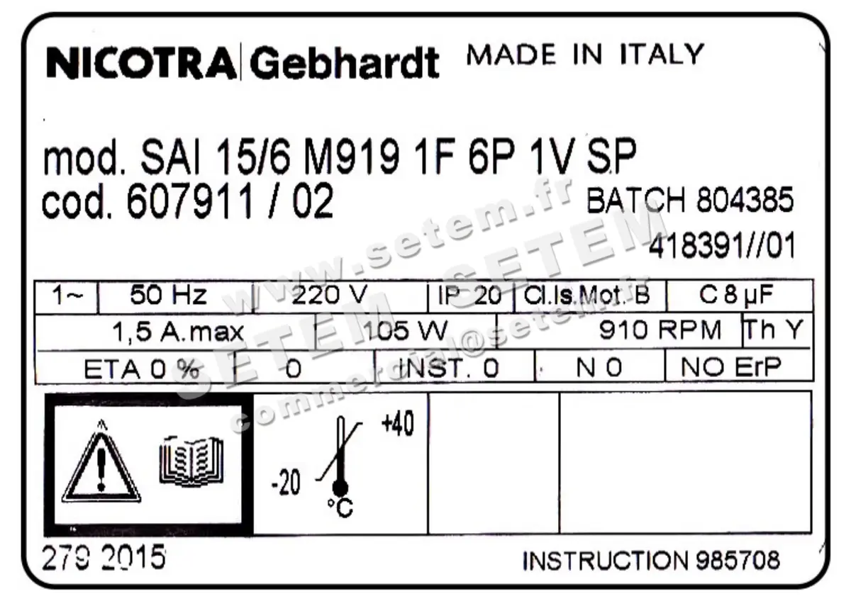 4624000488-VENTILATEUR NICOTRA GEBHARDT SAI15/6 105W 6P M230V 1V M919 *607911* 3