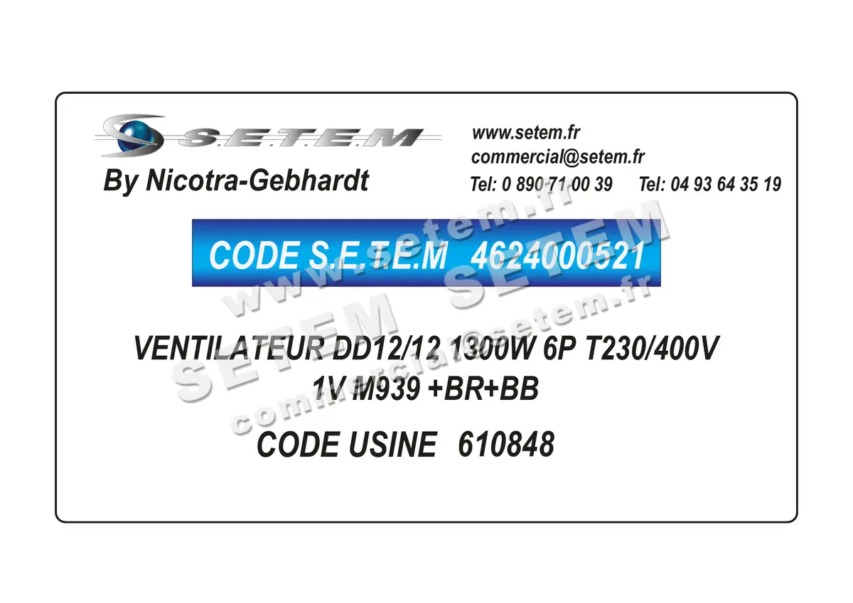4624000521-VENTILATEUR NICOTRA GEBHARDT DD12/12 1300W 6P T230/400V 1V M939 +BR+BB *610848*