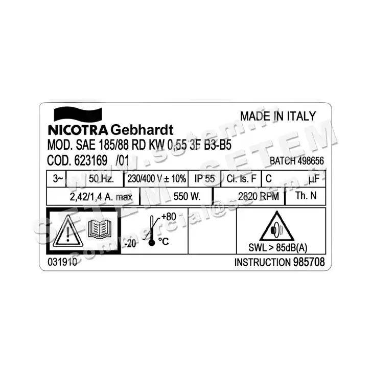 4624000617-VENTILATEUR NICOTRA GEBHARDT SAE185/88RD 550W 2P T230/400V 1V SLH71.2B *623169* 3