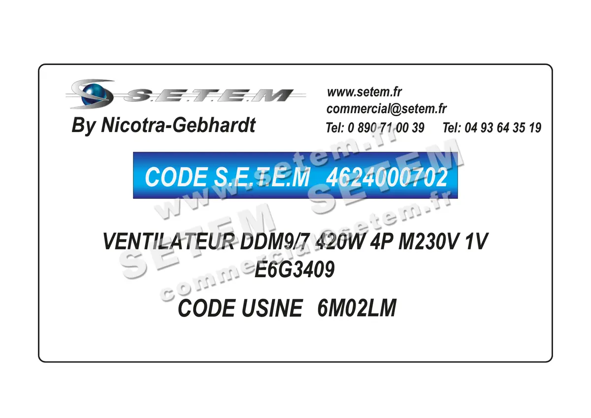 4624000702-VENTILATEUR NICOTRA GEBHARDT DDM9/7 420W 4P M230V 1V E6G3409 *6M02LM* 2