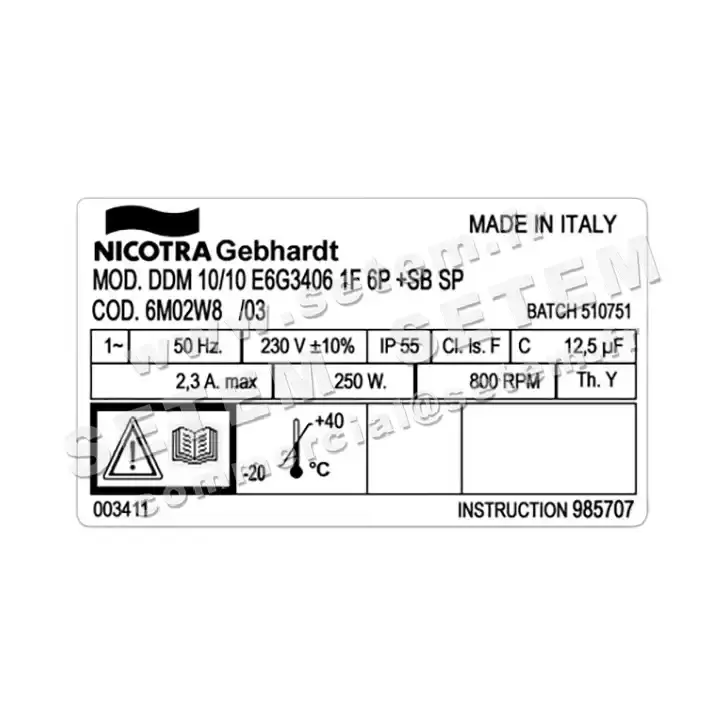 4624000767-VENTILATEUR NICOTRA GEBHARDT DDM10/10 250W 6P M230V 1V E6G3406 SP +PI *6M02W8* 3