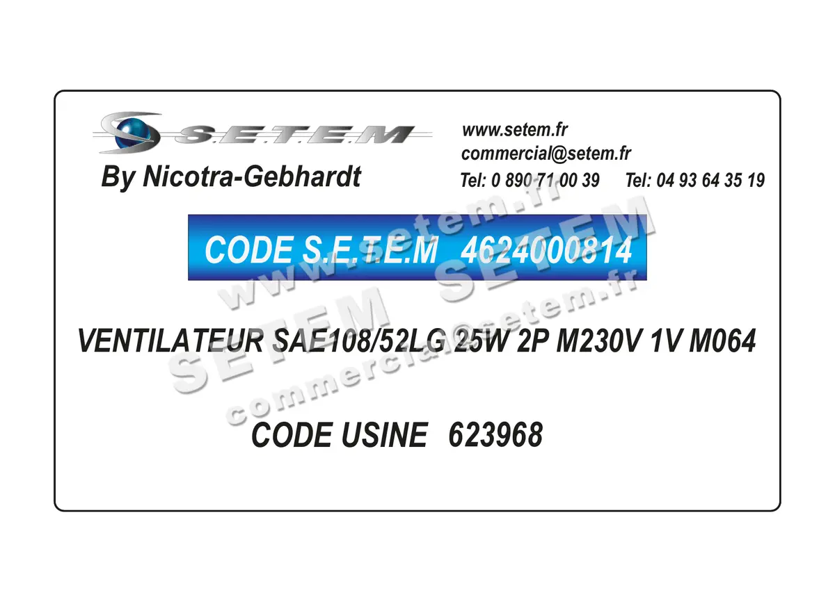 4624000814-VENTILATEUR NICOTRA GEBHARDT SAE108/52LG 25W 2P M230V 1V M064 *623968*