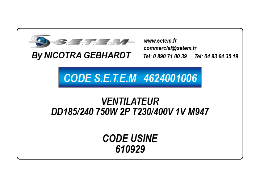 VENTILATEUR DD185/240 750W 2P T230/400V 1V M947 *610929*
