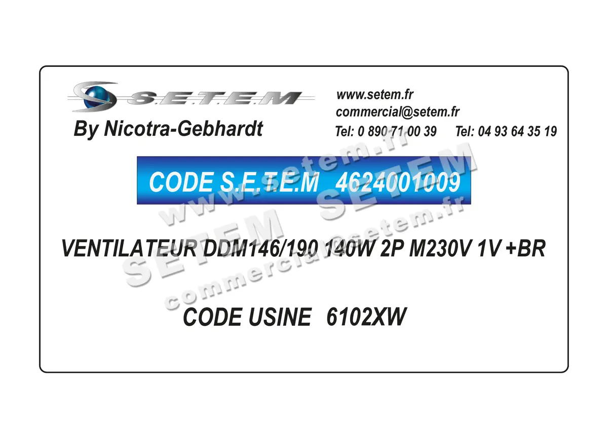 4624001009-VENTILATEUR NICOTRA GEBHARDT DDM146/190 140W 2P M230V 1V +BR *6102XW* 6