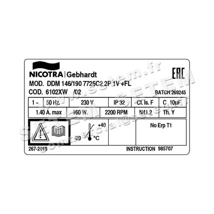 4624001009-VENTILATEUR NICOTRA GEBHARDT DDM146/190 140W 2P M230V 1V +BR *6102XW* 5