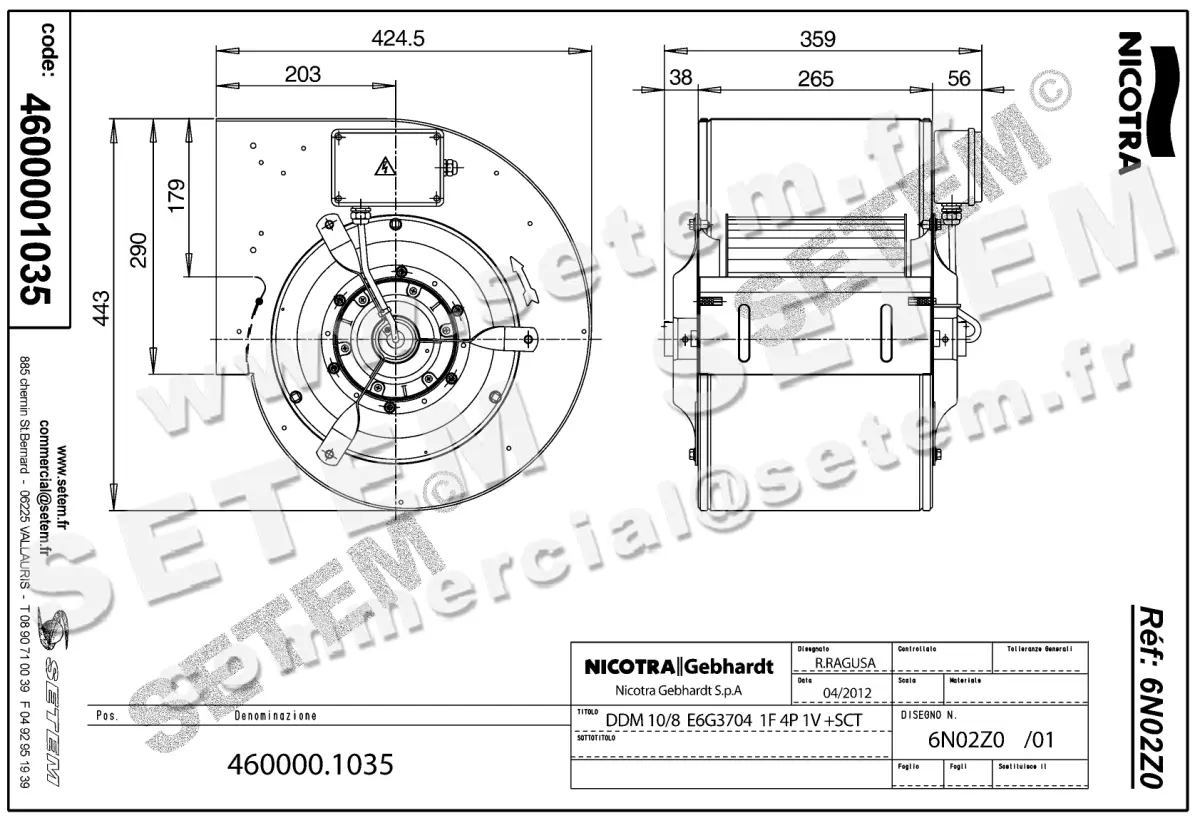 4624001035-VENTILATEUR NICOTRA GEBHARDT DDM10/8 600W 4P M230V 1V E6G3704 +BB *6N02Z0* 2