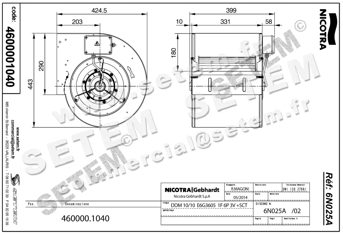 4624001040-VENTILATEUR NICOTRA GEBHARDT DDM10/10 350W 6P M230V 3V E6G3605 +BB *6N025A* 2
