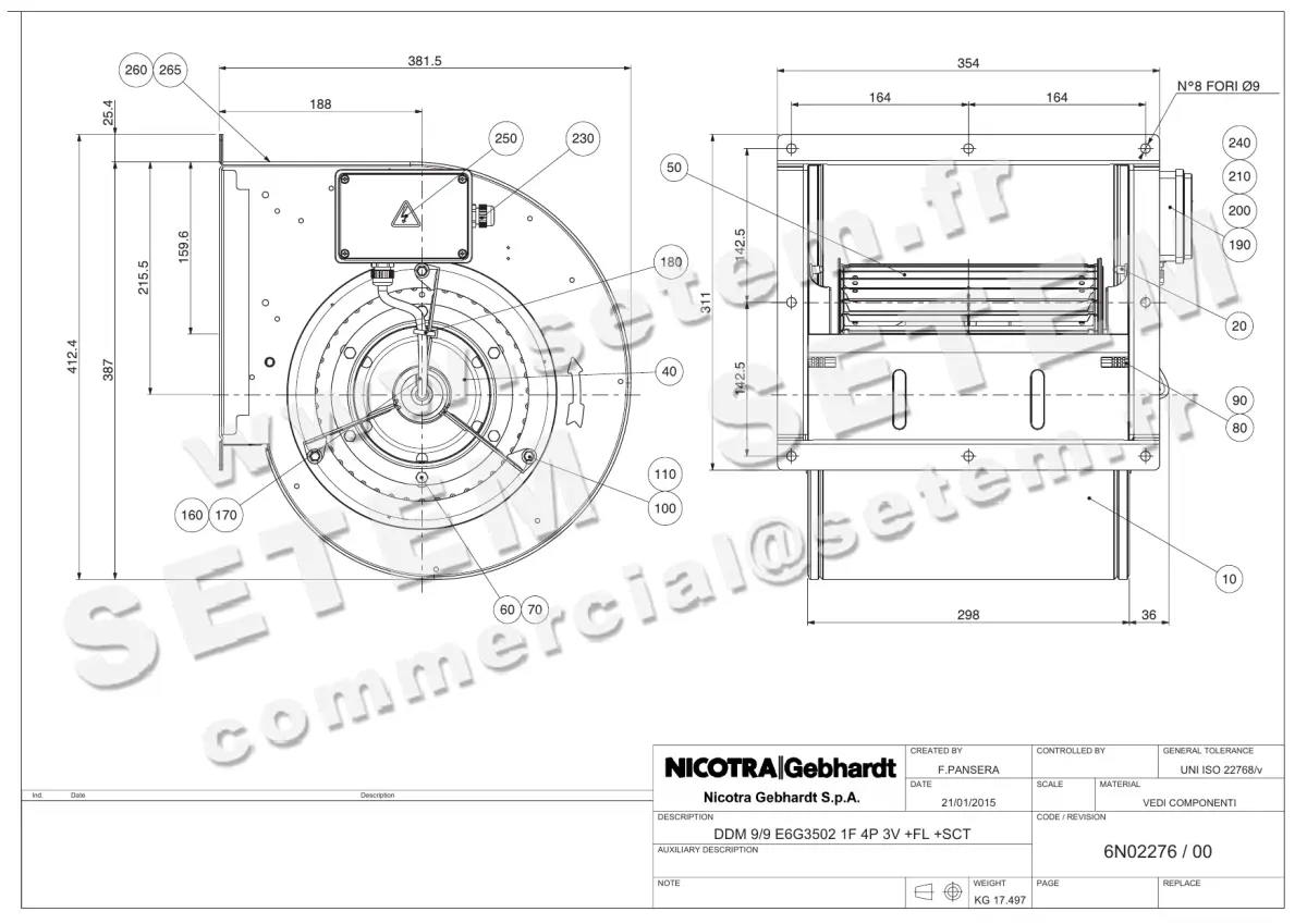 4624001045-VENTILATEUR NICOTRA GEBHARDT DDM9/9 350W 4P M230V 3V E6G3502 +BB+BR *6N02276*