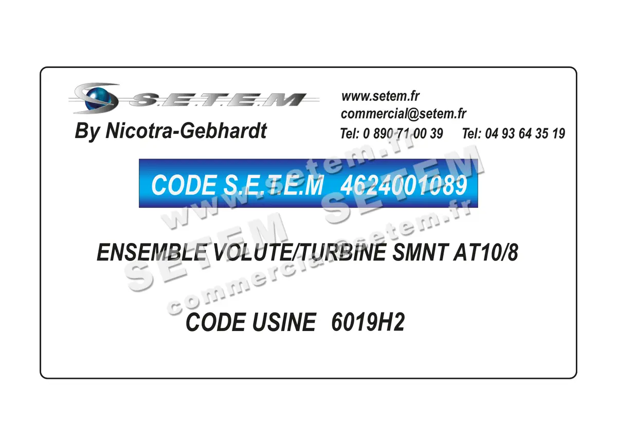 4624001089-ENSEMBLE VOLUTE/TURBINE NICOTRA GEBHARDT SMNT AT10/8 *6019H2* 6
