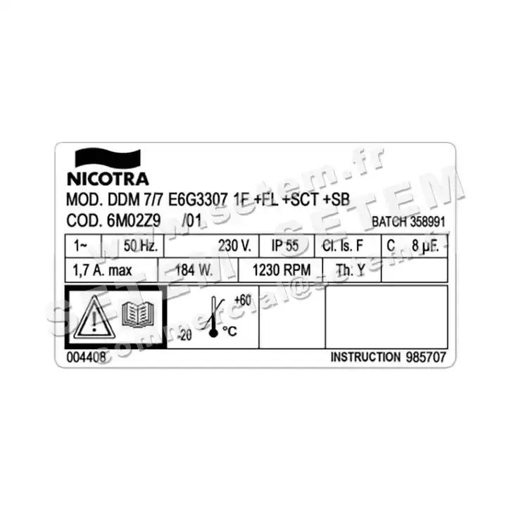 VENTILATEUR DDM7/7 184W 4P M230V 3V E6G3307 +BR+PI+BB *6M02Z9* 4