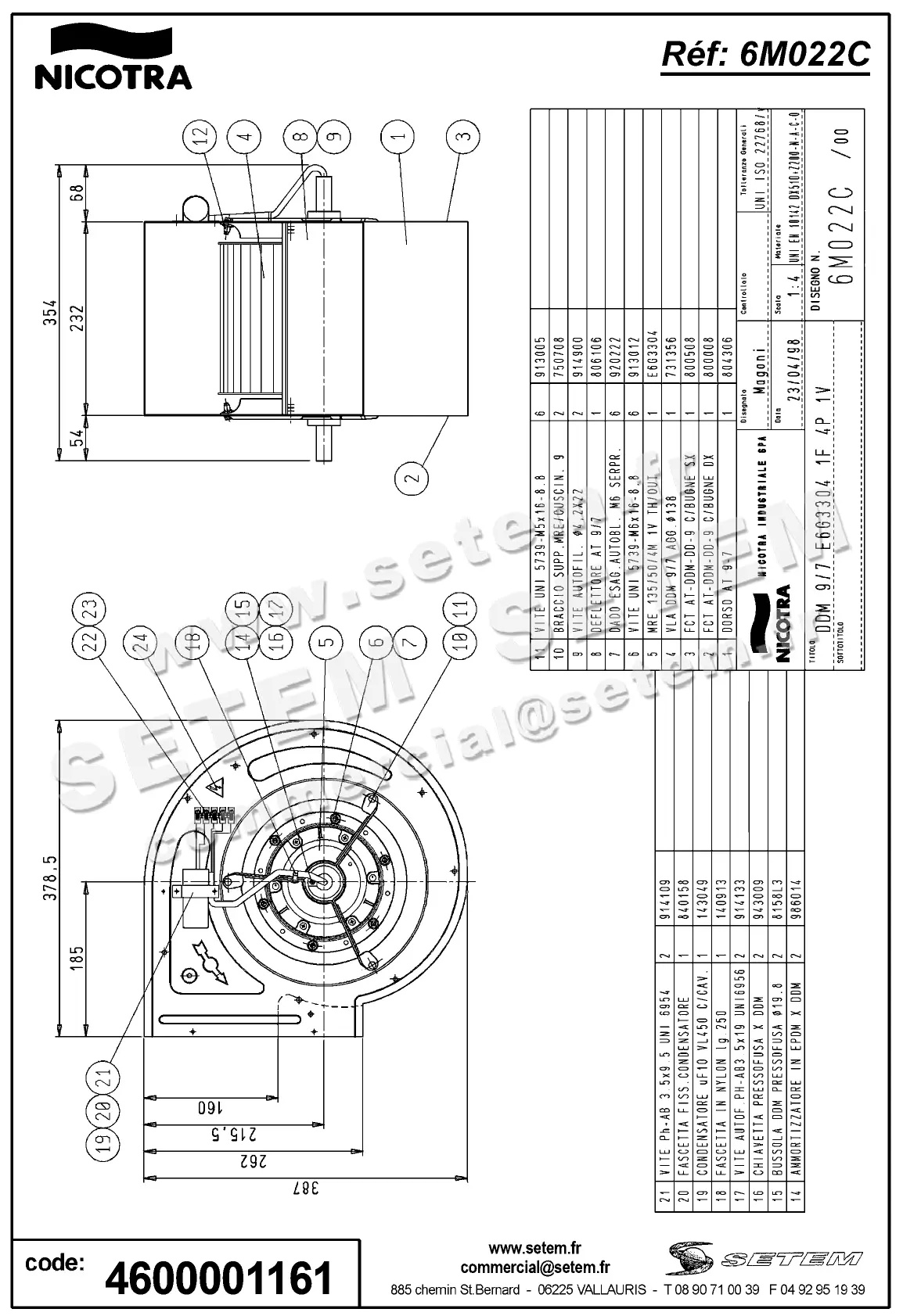 VENTILATEUR DDM9/7 300W 4P M230V 1V E6G3304 *6M022C* 2