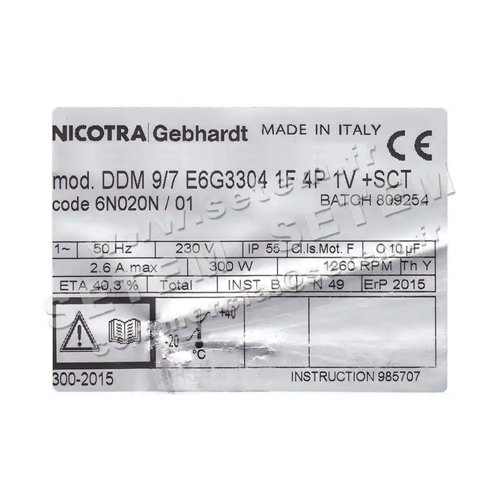 4624001166-VENTILATEUR NICOTRA GEBHARDT DDM9/7 300W 4P M230V 1V E6G3304 +BB *6N020N* 5