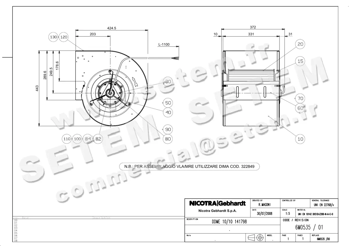 4624001168-VENTILATEUR NICOTRA GEBHARDT DDME10/10 1060W 4P M230V 1V 141798 *6M0535* 2