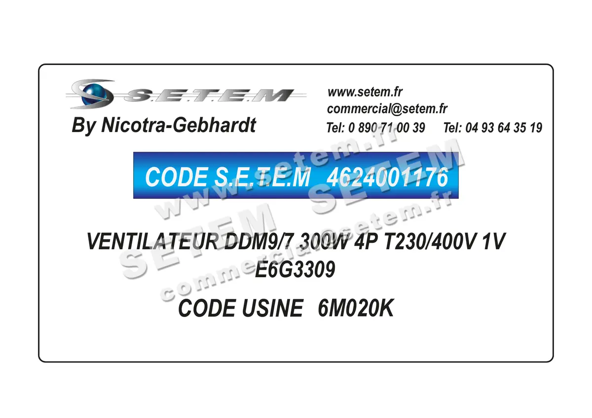 4624001176-VENTILATEUR NICOTRA GEBHARDT DDM9/7 300W 4P T230/400V 1V E6G3309 *6M020K* 6