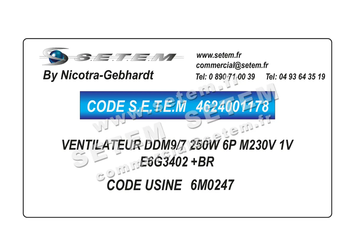 4624001178-VENTILATEUR NICOTRA GEBHARDT DDM9/7 250W 6P M230V 1V E6G3402 +BR *6M0247* 4