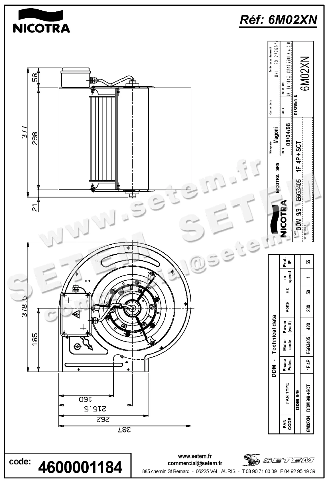 4624001184-VENTILATEUR NICOTRA GEBHARDT DDM9/9 420W 4P M230V 1V E6G3405 +BB *6M02XN* 2