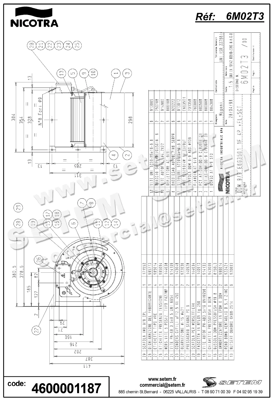 4624001187-VENTILATEUR NICOTRA GEBHARDT DDM9/9 550W 4P M230V 1V E6G3501 +BR+BB *6M02T3* 2