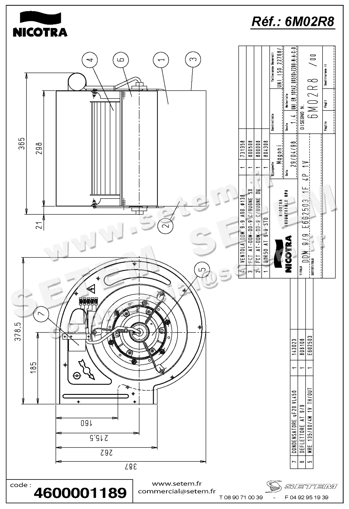 4624001189-VENTILATEUR NICOTRA GEBHARDT DDM9/9 550W 4P M230V 1V E6G2503 *6M02R8* 2