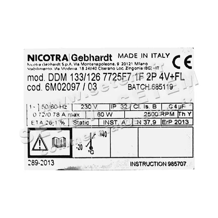 4624001204-VENTILATEUR NICOTRA GEBHARDT DDM133/126 60W 2P M230V 4V 7725F7 +BR *6M02097* 2