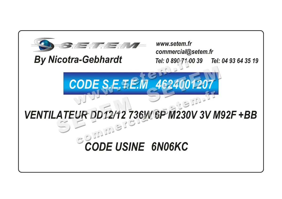 4624001207-VENTILATEUR NICOTRA GEBHARDT DD12/12 736W 6P M230V 3V M92F +BB *6N06KC*