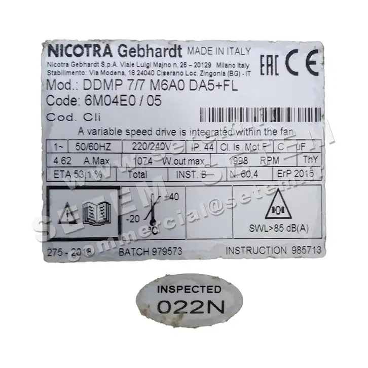 4624001229-VENTILATEUR NICOTRA GEBHARDT DDMP7/7 1074W 8P M230V 1V M6A0 DA5 +BR *6M04E0* 2