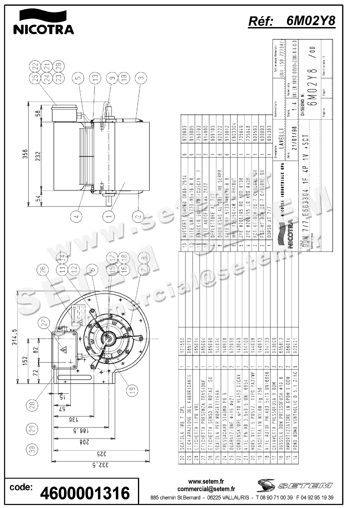 4624001316-VENTILATEUR DDM7/7 300W 4P M230V 1V E6G3304 +BB *6M02Y8* 2