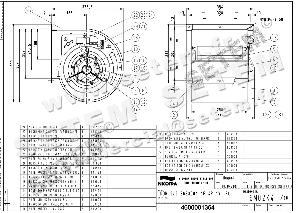 4624001364-VENTILATEUR DDM9/9 550W 4P M230V 1V E6G3501 +BR *6M02K4*