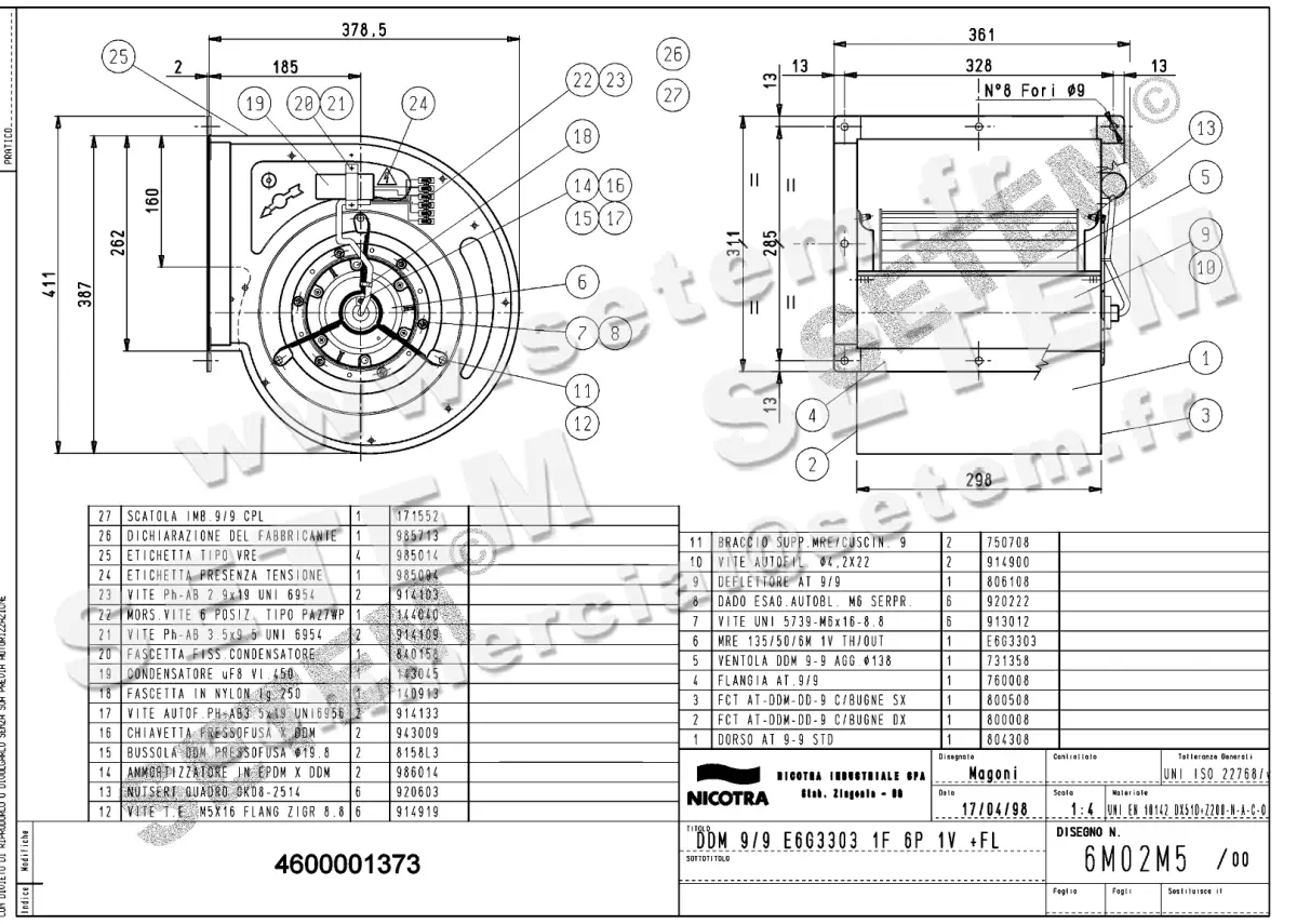 4624001373-VENTILATEUR DDM9/9 200W 6P M230V 1V E6G3303 +BR *6M02M5*