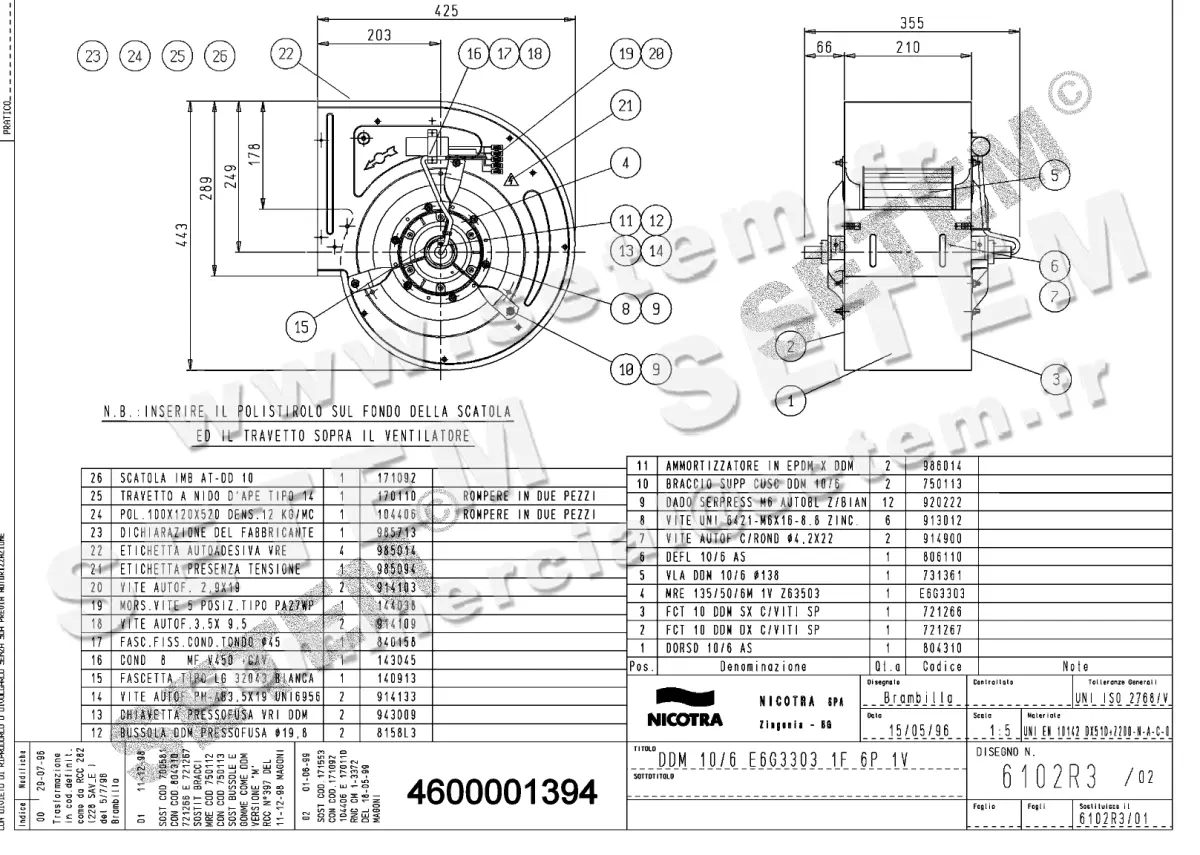 4624001394-VENTILATEUR NICOTRA GEBHARDT DDM10/6 200W 6P M230V 1V E6G3303 *6102R3*