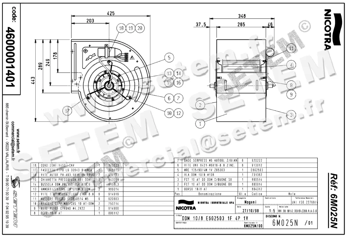 4624001401-VENTILATEUR NICOTRA GEBHARDT DDM10/8 550W 4P M230V 1V E6G2503 *6M025N* 2