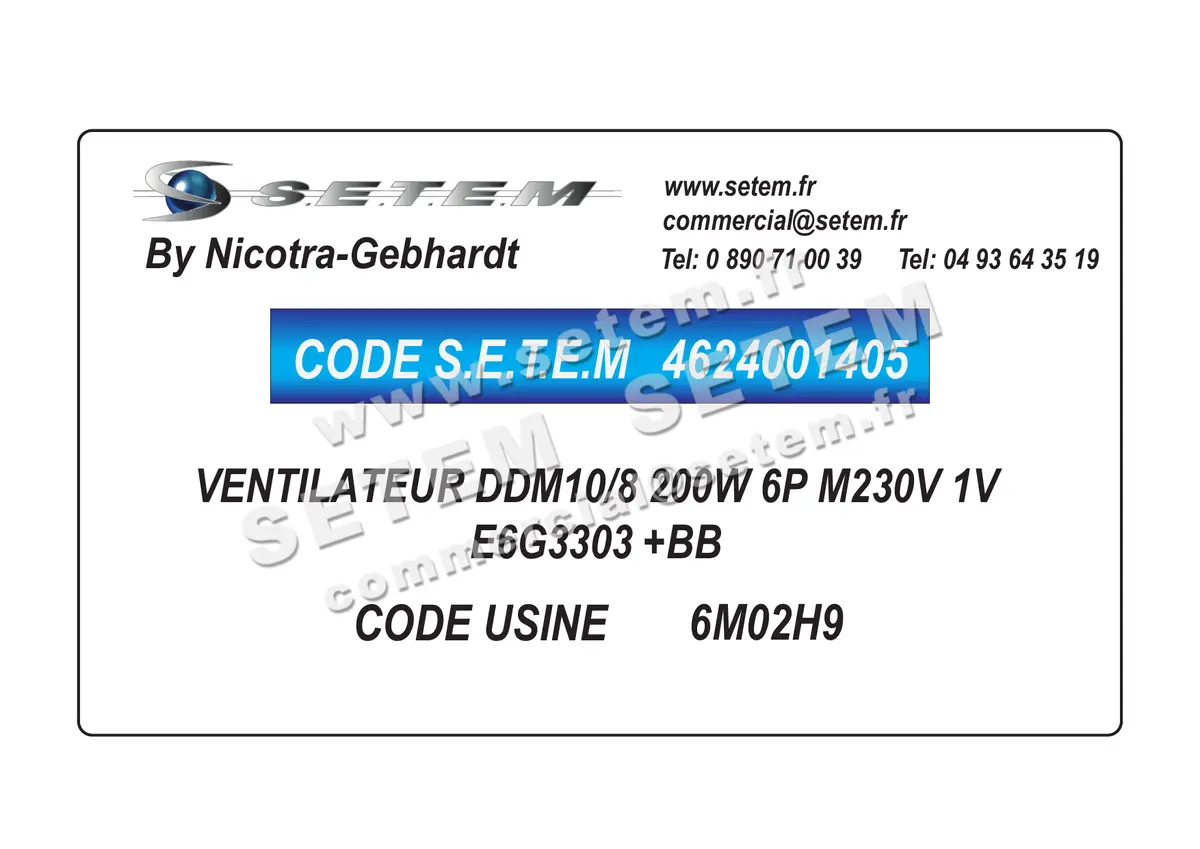 4624001405-VENTILATEUR NICOTRA GEBHARDT DDM10/8 200W 6P M230V 1V E6G3303 +BB *6M02H9* 2