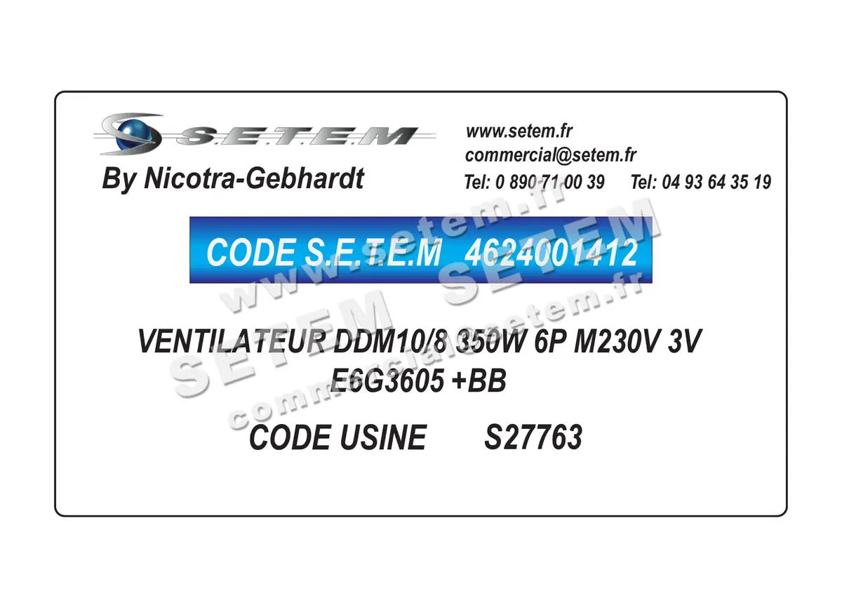4624001412-VENTILATEUR NICOTRA GEBHARDT DDM10/8 350W 6P M230V 3V E6G3605 +BB *S27763*