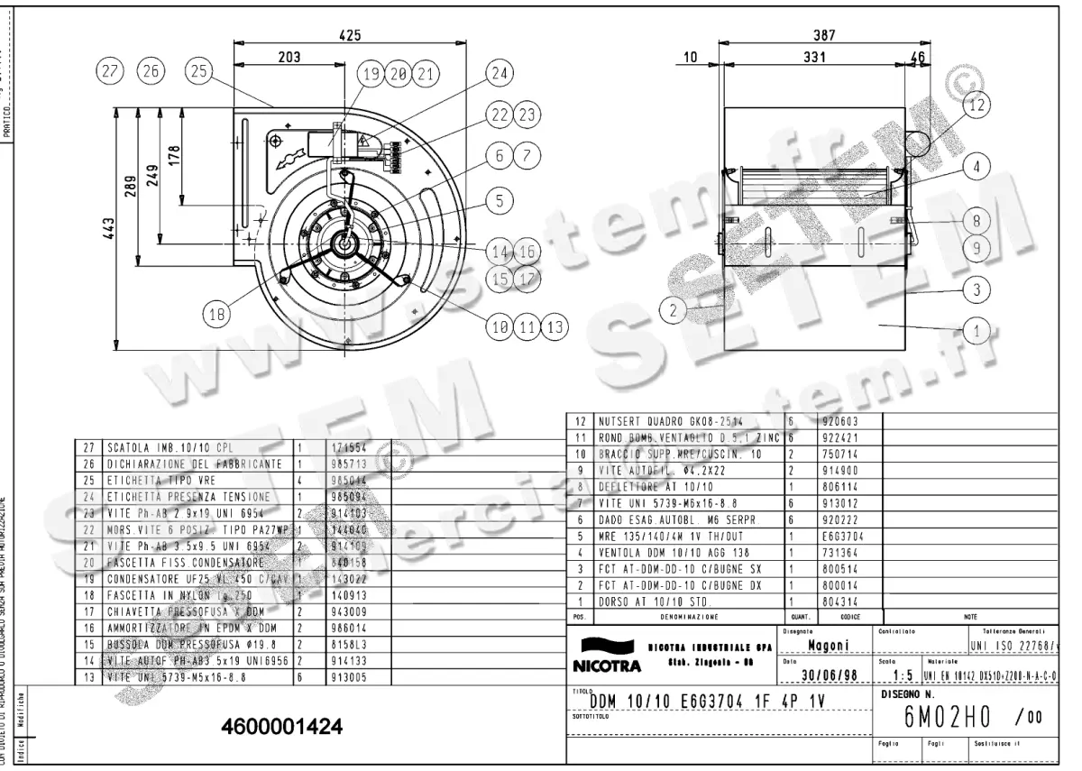 4624001424-VENTILATEUR NICOTRA GEBHARDT DDM10/10 600W 4P M230V 1V E6G3704 *6M02H0*