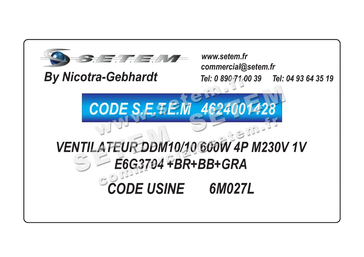 4624001428-VENTILATEUR NICOTRA GEBHARDT DDM10/10 600W 4P M230V 1V E6G3704 +BR+BB+GRA *6M027L* 4