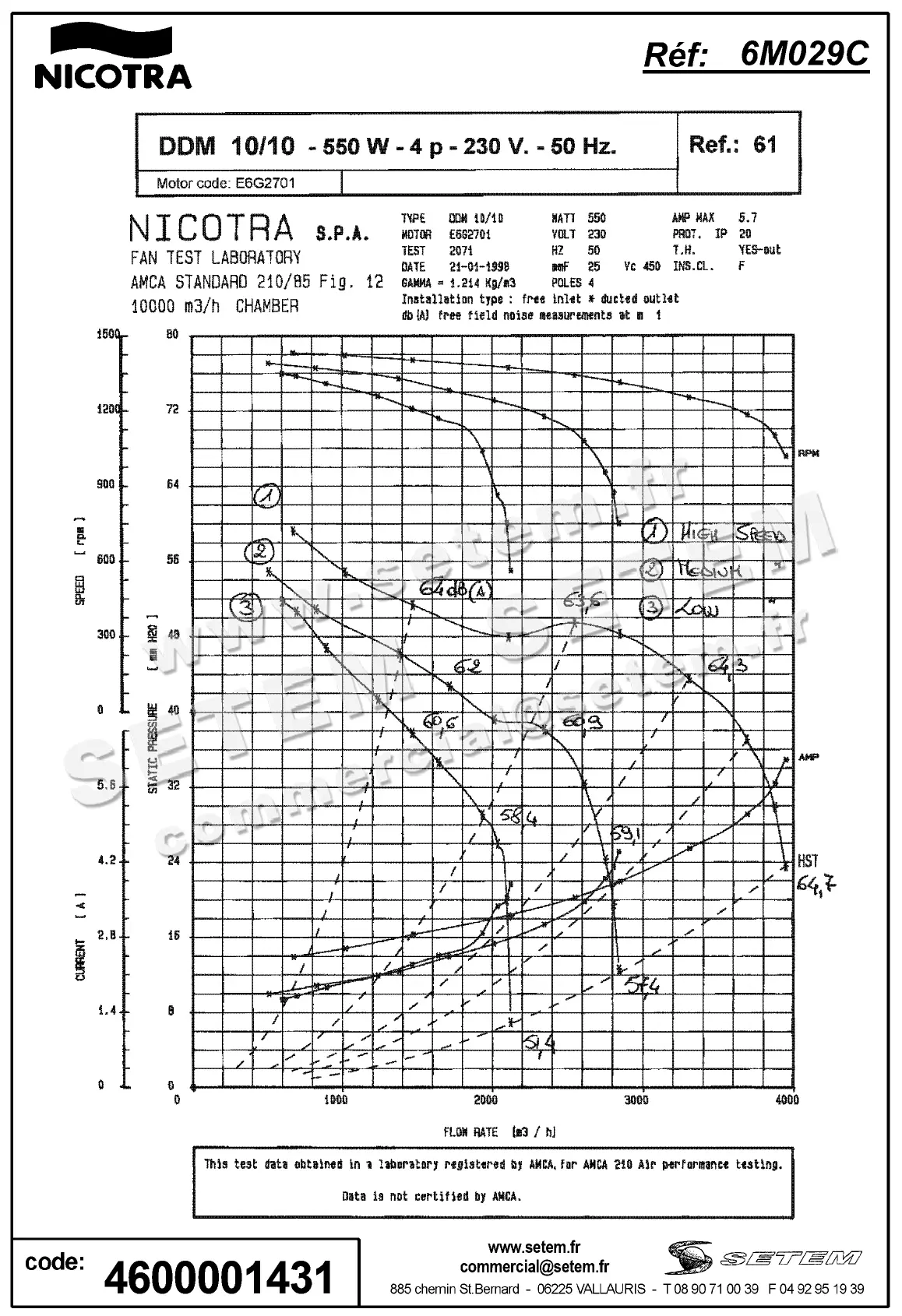 4624001431-VENTILATEUR NICOTRA GEBHARDT DDM10/10 550W 4P M230V 3V E6G2701 +BB *6M029C* 3