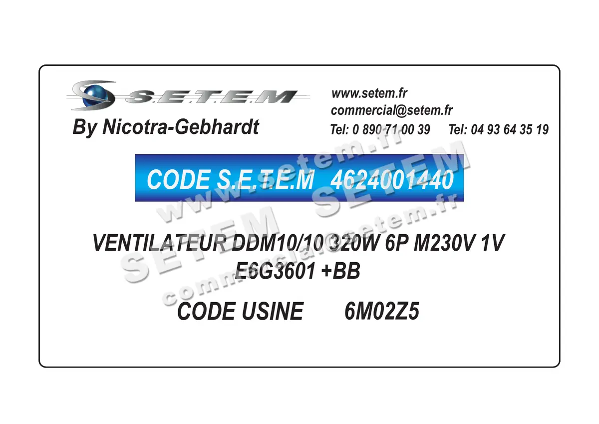 4624001440-VENTILATEUR NICOTRA GEBHARDT DDM10/10 320W 6P M230V 1V E6G3601 +BB *6M02Z5* 2