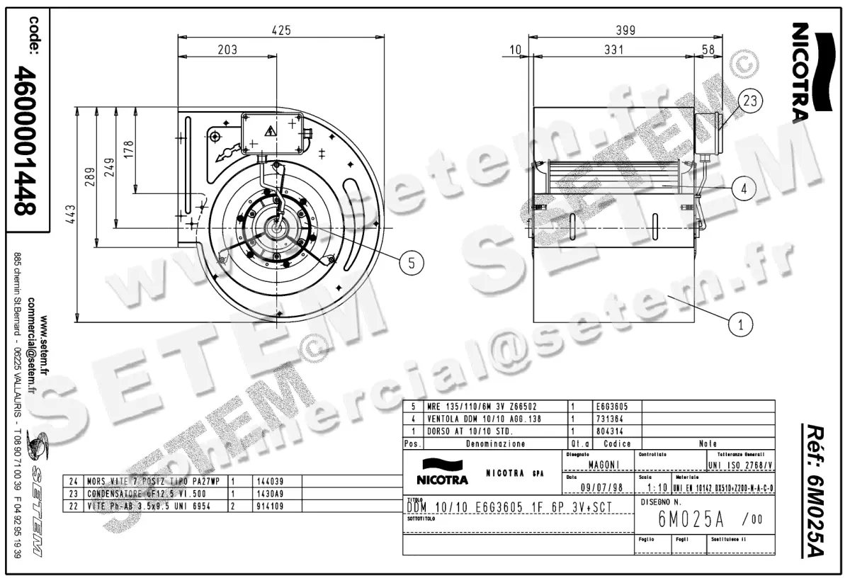4624001448-VENTILATEUR NICOTRA GEBHARDT DDM10/10 350W 6P M230V 3V E6G3605 +BB *6M025A* 2