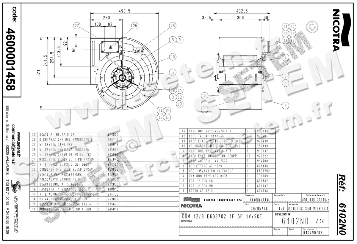 4624001458-VENTILATEUR NICOTRA GEBHARDT DDM12/9 515W 6P M230V 1V E6G3702 +BB *6102N0* 2