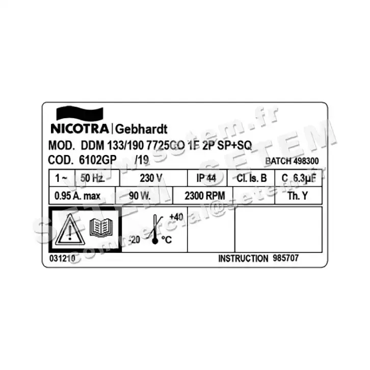 4624001494-VENTILATEUR NICOTRA GEBHARDT DDM133/190 90W 2P M230V 1V 7725C0 +BR *6102GP* 3