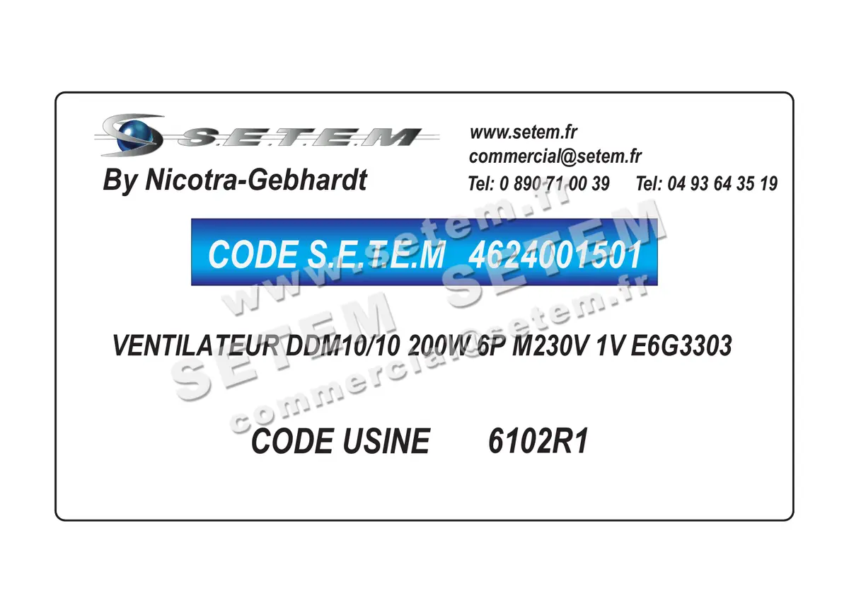 4624001501-VENTILATEUR NICOTRA GEBHARDT DDM10/10 200W 6P M230V 1V E6G3303 *6102R1*