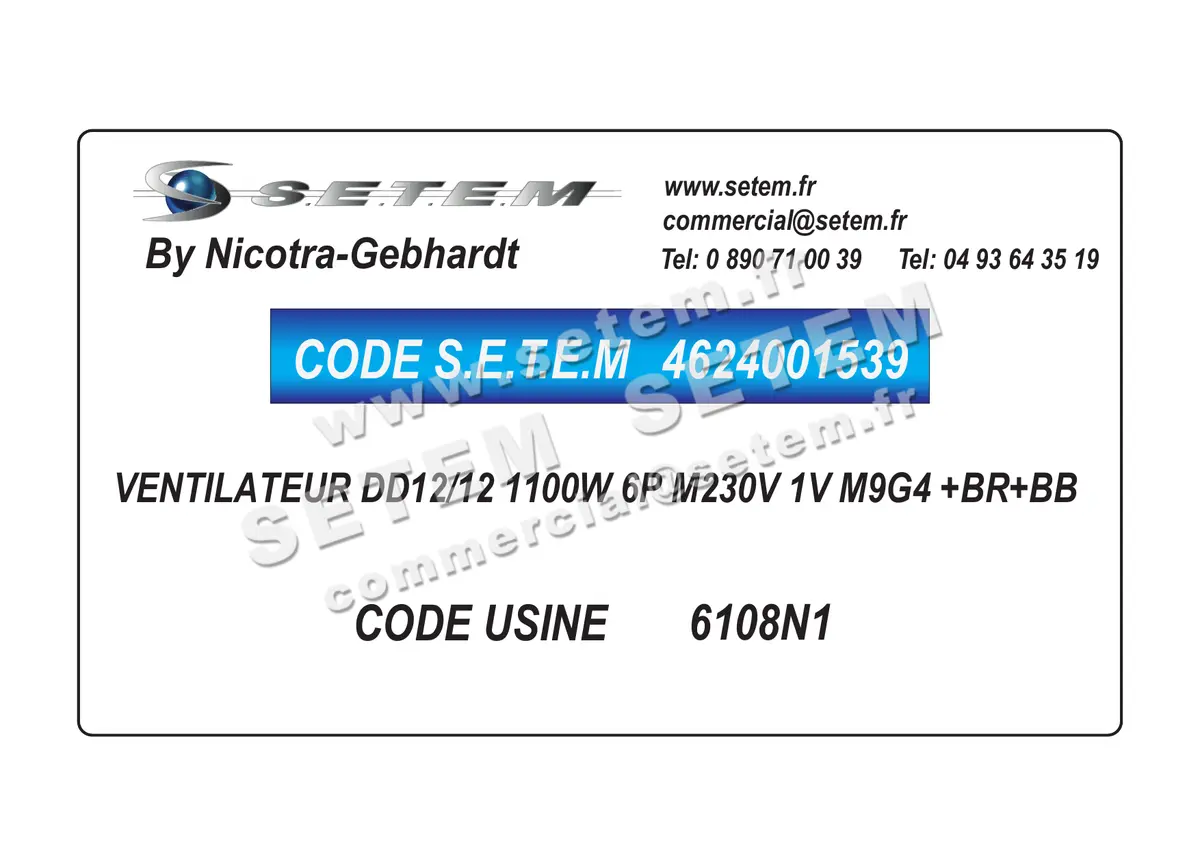 4624001539-VENTILATEUR NICOTRA GEBHARDT DD12/12 1100W 6P M230V 1V M9G4 +BR+BB *6108N1*