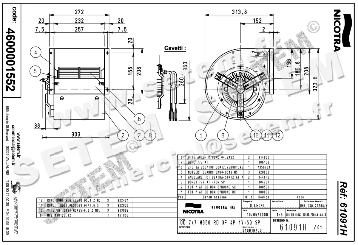 4624001552-VENTILATEUR NICOTRA GEBHARDT DD7/7RD 300W 4P T230/400V 1V M950 +SQD+SP *61091H* 2