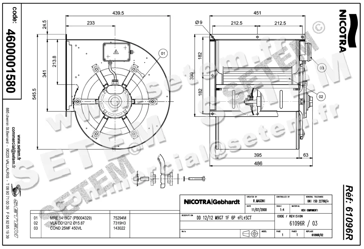 4624001580-VENTILATEUR NICOTRA GEBHARDT DD12/12 1100W 6P M230V M9G7 +BR+BB *61096R* 2