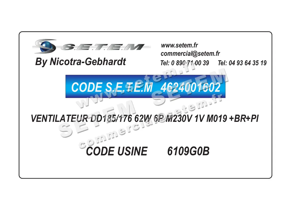 4624001602-VENTILATEUR NICOTRA GEBHARDT DD185/176 62W 6P M230V 1V M019 +BR+PI *6109G0B*