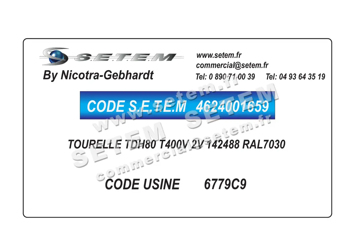 4624001659-TOURELLE NICOTRA GEBHARDT TDH80 T400V 2V 142488 RAL7030 *6779C9*