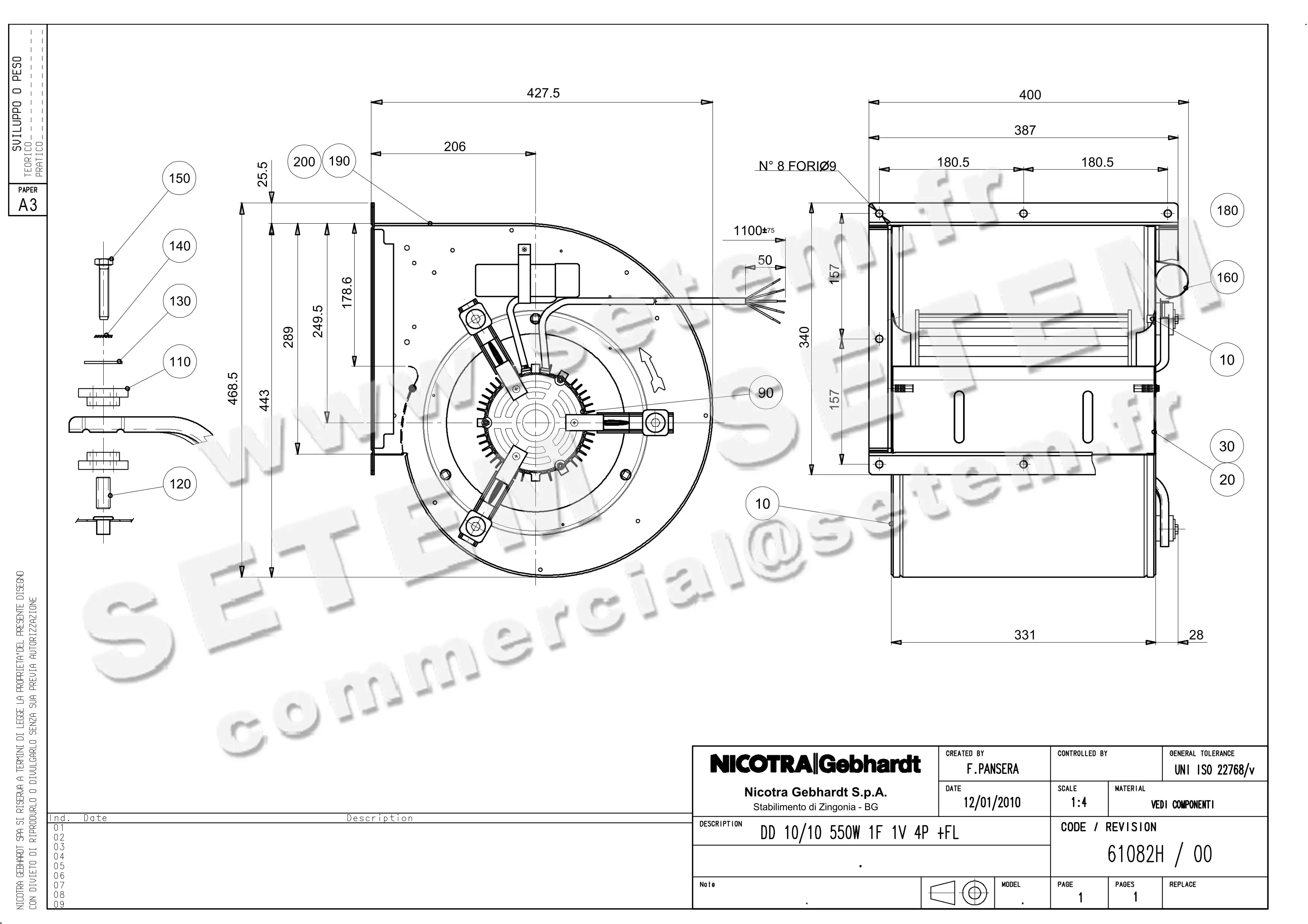 4624001698-VENTILATEUR NICOTRA GEBHARDT DD10/10 550W 4P M230V 1V +BR *61082H*