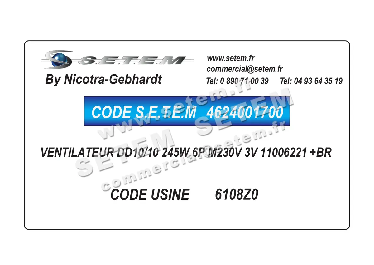 4624001700-VENTILATEUR NICOTRA GEBHARDT DD10/10 245W 6P M230V 3V 11006221 +BR *6108Z0* 4