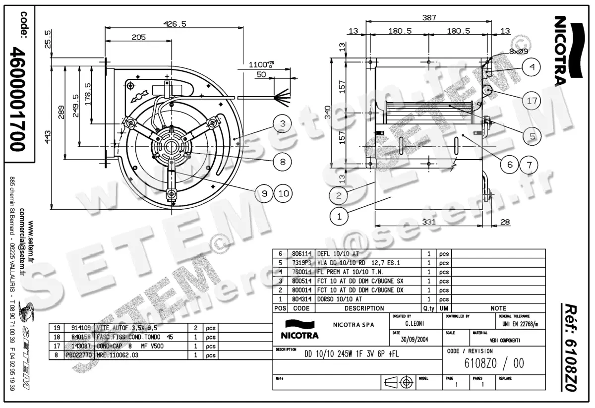 4624001700-VENTILATEUR NICOTRA GEBHARDT DD10/10 245W 6P M230V 3V 11006221 +BR *6108Z0* 2